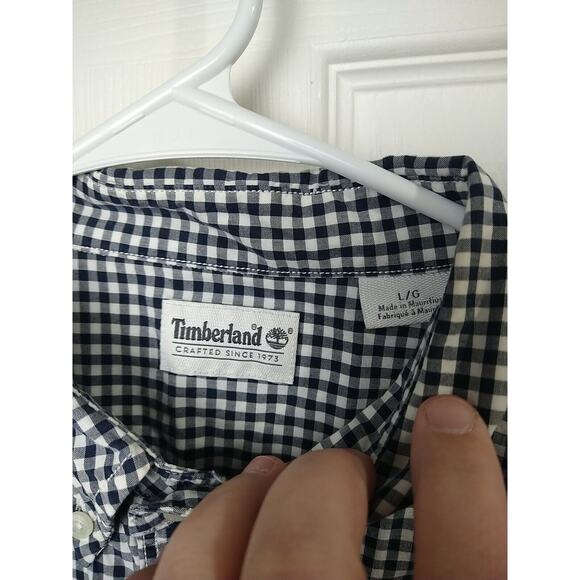 Timberland Men's L Shirt Navy Blue Gingham Long Sleeve Button Pocket Office... - Picture 4 of 9